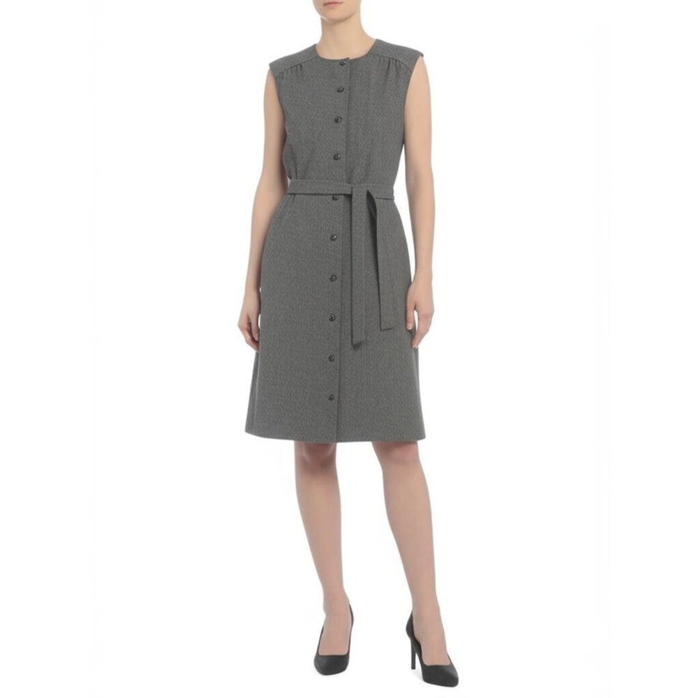 Pendleton Gray Womens Vintage Sleeveless Button-Front Belted Dress